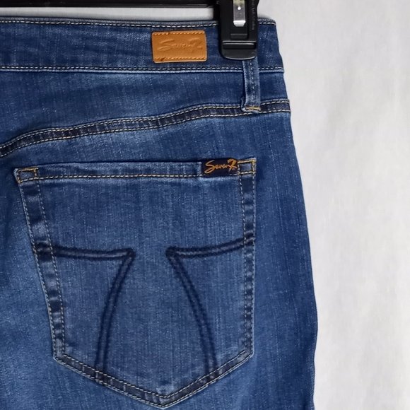 Seven7 Women's Tower Straight Cropped Frayed Hem Medium Dark Wash Jeans Size 14 - Picture 8 of 9